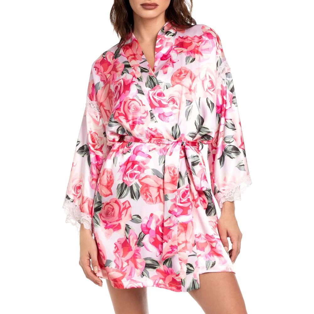 In Bloom by Jonquil Ella Floral Lace‎ Trim Satin Robe Women XS/S New No Belt